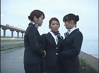 3 Japanese Of a male effeminate Airline Servitor Girls Kissing!